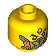 Minifig Head Erlang Shen, Gold Jewel on Forehead, Stern / Gold, Silver, Orange Face Mask