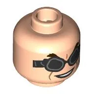 Minifig Head Doc Ock, Black Google, Dark Brown Eyebrows, Open Mouth Mean Smile / Worried