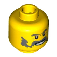 Minifig Head, Moustache Handlebar and Sideburns Dark Bluish Gray, White Pupils, Teeth Print