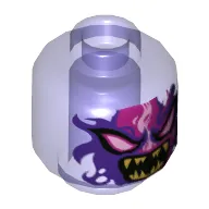 Minifig Head Overlord, Purple Eyes, Dark Purple and Bright Pink Flames, Sharp Teeth, Open Mouth Print [Hollow Stud]