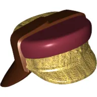 Hat with Neck Protector, Dark Red Top and Gold Flap Print