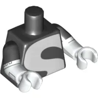 Torso, Dual Molded Arms, Large White 'S' print, Black Sleeves Pattern, White Arms and Hands with Silver Lines Print