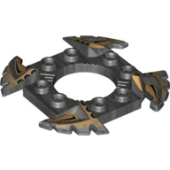Ring 4 x 4 with 2 x 2 Hole and 4 Serrated Ends with Black and Pearl Gold Print (Ninjago Spinner Crown)
