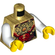 Torso Armor, Red, Dark Red, and Gold Plates with Orange Jewel 'Chi' Print, White Arms, Yellow Hands