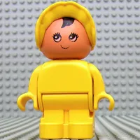 Duplo Figure, Early with Joined Legs, with Yellow Legs, Black Hair, and Yellow Bonnet (Baby)