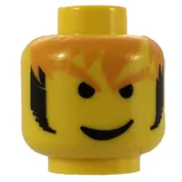 Minifig Head Axel, Messy Orange Hair and Black Sideburns Print [Blocked Open Stud]