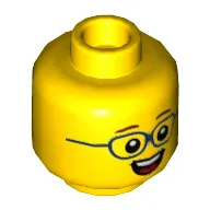 Minifig Head, Brown Eyebrows, Dark Blue Glasses, Open Mouth, teeth