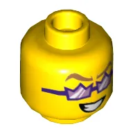 Minifig Head Spotlight, Dark Purple Crown Glasses, Nougat Eyebrows, Open Mouth Smile / Pursed Lips Print