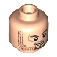 Minifig Head Scrum, Brown Stubble and Goatee, Scar on Right Eye Print [Blocked Open Stud]