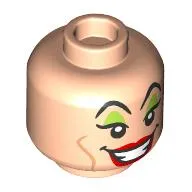 Minifig Head Cruella de Vil, Lime Eyeshadow, Red Lips, Open Mouth Mean Smile / Frown print