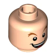 Minifig Head Peter Pan, Dark Orange Raised Eyebrows, Open Mouth with Teeth and Tongue Print