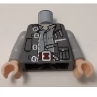 Torso Vest with Four Silver Buckles and Straps, Dark Red Belt Print, Light Bluish Gray Arms, Light Nougat Hands