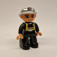 Duplo Figure with Fireman Helmet Silver, and Nougat Face and Hands