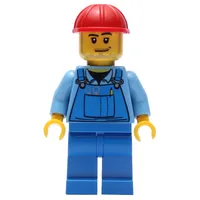Man, Blue Overalls, Red Hard Hat, Stubble