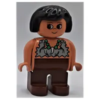 Duplo Figure, Early, Hair Bob Black, Brown Legs, Rag Shirt, Eyelashes with Necklace Print (Caveman)