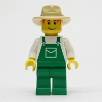 Man, Green Overalls, Tan Wide Brim Hat