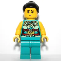 Dark Turquoise Torso, Chinese Decorations, Dark Turquoise Legs, Black Hair Bun