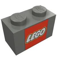 Brick 1 x 2 with LEGO Logo Closed O Square Print