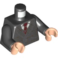 Torso Suit Jacket, with Red Square Striping, Dark Red Tie, White Shirt Print, Black Arms, Light Nougat Hands