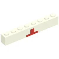 Brick 1 x 8 with Red Cross Upper Half Print