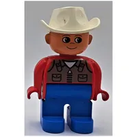 Duplo Figure, Early, Cowboy Hat White, Blue Legs, Dark Tan Zipper Vest Print