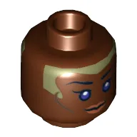 Minifig Head Stass Allie, Violet Eyes, Brown Lips and Pale Green Head Paint Print [Hollow Stud]
