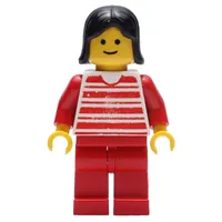 Red and White Striped Shirt, Red Legs, Black Hair (3626a Head)