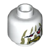 Minifig Head Daddy No Legs, Red Eyes, Drooping Eye, Mouth Right, Olive Green Stripes, Yellow Teeth Print [Hollow Stud]