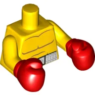 Torso Bare Chest with Body Lines, and White Boxing Belt Print, Yellow Arms, Red Boxing Gloves