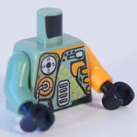 Torso, Odd Arms, Armor with Olive Green, Orange and Silver Mechanical Pack Print, Left Orange Arm, Right Sand Green Arm, Black Hands