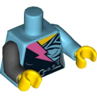 Torso, Odd Arms, Black Wrap Dress with Belt and Dark Pink Lightning Bolt Print, Left Medium Azure Arm, Right Black Arm, Yellow Hands