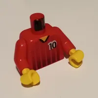 Torso Soccer Shirt, Black Fading Stripes and '10' Front and Back Print, Red Arms, Yellow Hands