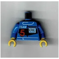 Torso Racing Jacket with 'Team 5' and 'Oil' Print, Blue Arms, Yellow Hands