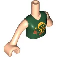 Minidoll Torso with Left Limb Reduction with Dark Green Shirt, Gold Mushrooms print, Light Nougat Arms and Hand