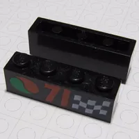 Brick 1 x 4 with Bottom Tubes, Lowered Center Cross Support with '71', Chequered Flag, and Octan Logo Print