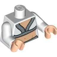 Torso V-Neck with Silver Trim and Bare Stomach Print, White Arms, Light Nougat Hands