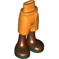 Minidoll Hips and Mid-Length Shorts with reddish Brown Legs, Dark Green Sandals print