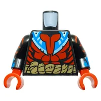 Torso, Red Armor, Dark Tan Rope, Medium Azure/Dark Azure Color print, Black Arms, Red Hands