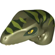 Animal Body Part, Dinosaur, Raptor Head with Tan Teeth and Dark Green and Lime Stripes Print