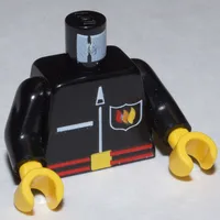 Torso Jacket with Fire Flame Badge, Red Belt, and Zipper Print, Black Arms, Yellow Hands