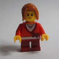 Girl, Cardigan Tied with Bow, Necklace, Short Dark Red Legs