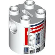 Brick Round 2 x 2 x 2 Robot Body, Axle Holder '+' Orientation with Red and Dark Blue Astromech Droid Print (R5-D4)