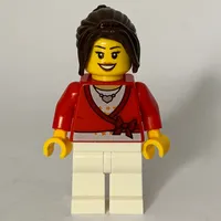 Woman, Cardigan Tied with Bow and Necklace, White Legs, Dark Brown Hair