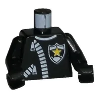 Torso Leather Jacket, Yellow Star Police Badge Print, Black Arms and Hands