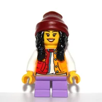 Kid - Orange Torso, Medium Lavender Legs, Black Hair, Dark Red Beanie