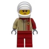 Race Driver, Tan Torso, Red Legs, White Helmet, Ferrari