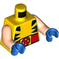 Torso Bodysuit, Black Animal Stripes and Red Belt with Red 'X' on Yellow Buckle Print (Wolverine), Light Nougat Arms, Blue Hands