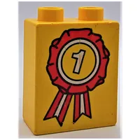 Duplo Brick 1 x 2 x 2 with Winner Ribbon Print