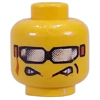 Minifig Head, Silver Sunglasses with Ribbon, Aggravated Grin Print [Blocked Open Stud]