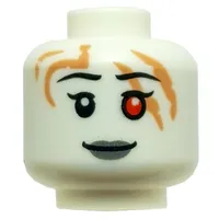 Minifig Head Faith, Red Right Eye, Dark Bluish Grey Lips, Medium Nougat Streaks/Scars